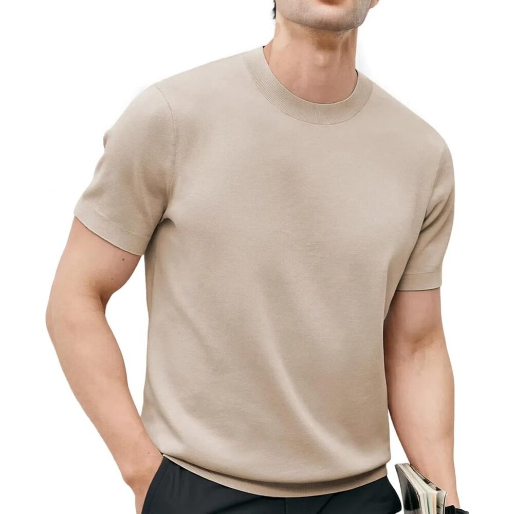 Mens Premium Moisture Wicking Shirt Crew Neck Knitted T-Shirt Short Sleeve